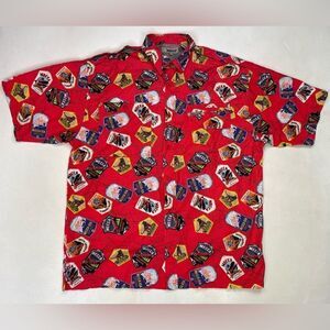 VINTAGE Mecca All Over Print Shirt Men Large Red Short Sleeve 90s